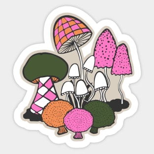 Groovy Weirdcore Mushrooms in green and pink Sticker